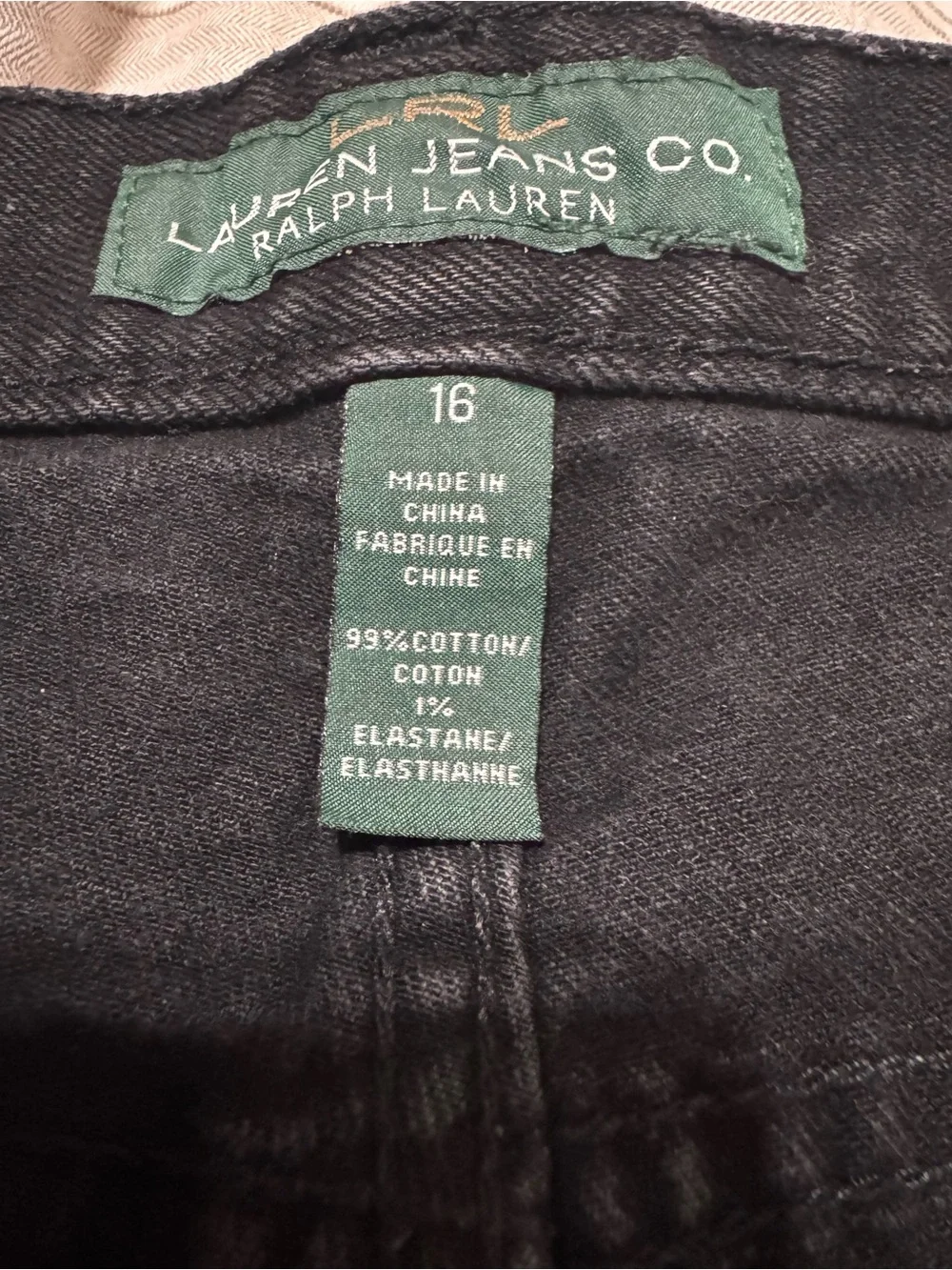Lauren Ralph Lauren Black DarkWash Denim Sz16 classic straight Leg Womens Preppy